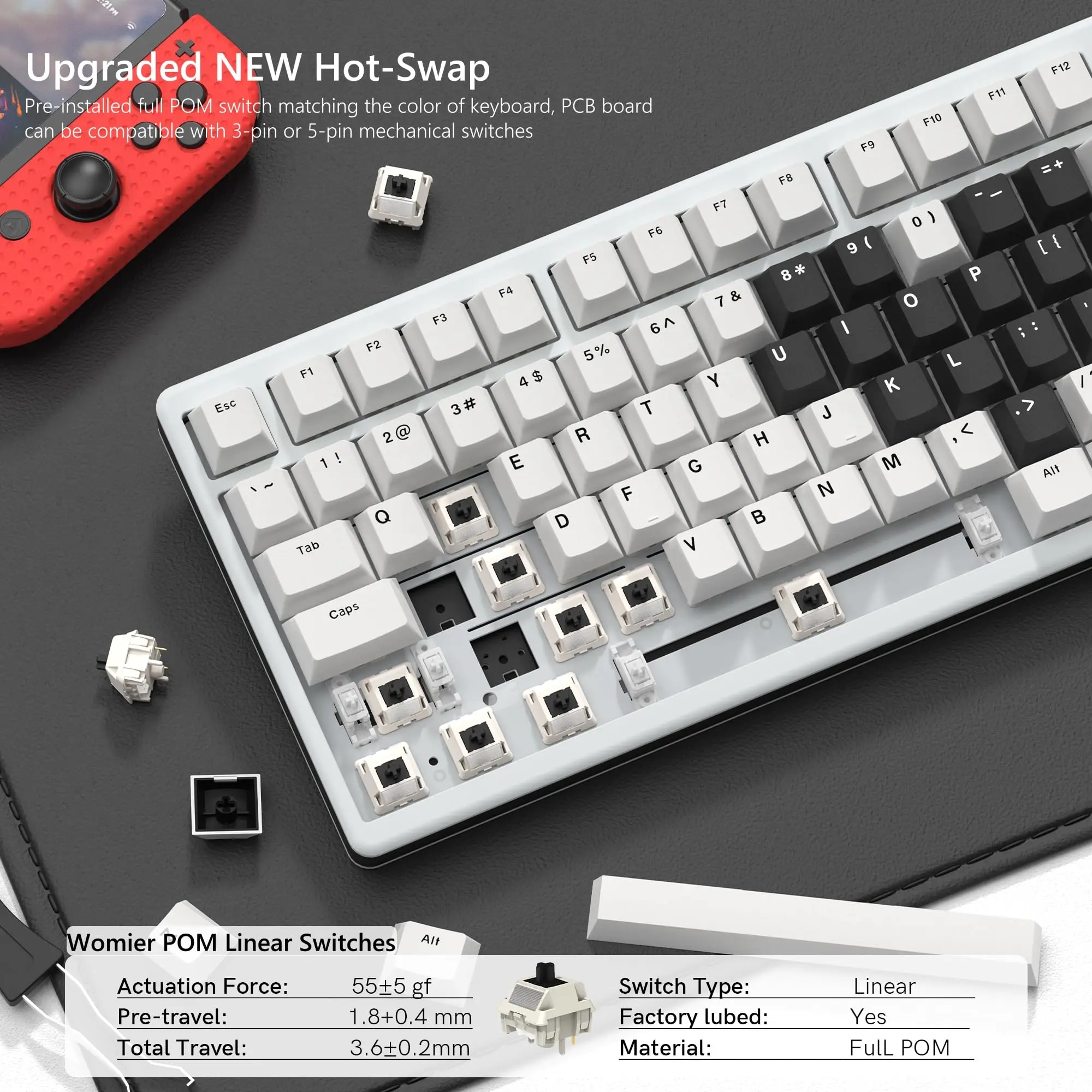 Womier SK71PRO الأبيض QMK/VIA 75% لوحة مفاتيح الألعاب اللاسلكية باستخدام الحاسب الآلي الألومنيوم ثلاثي الوضع لوحة المفاتيح الميكانيكية الساخن مبادلة RGB الخلفية لوحة المفاتيح