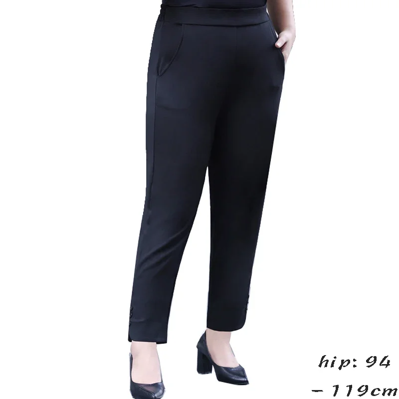 

High quality long pant for women big size elastic waist slim office trousers new spring 2024 clothing - black