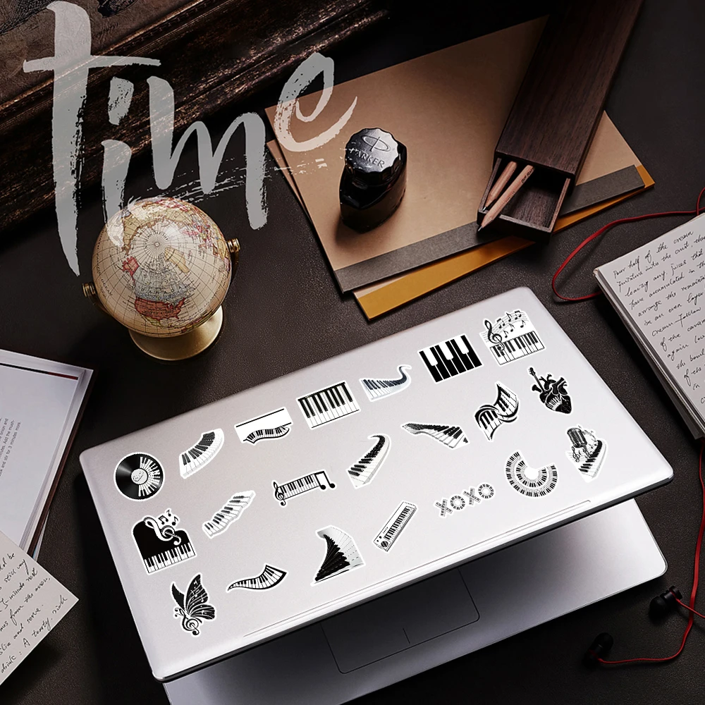 50/100 個音楽要素ステッカー黒と白のピアノキー DIY 防水荷物ノートブックステッカー