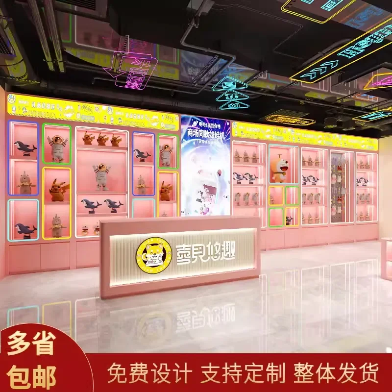 Adjustable Height Display Cabinet with Mirror Back Plate for Figure Dolls Points Exchange Gift Rack Store Showcase Shelf