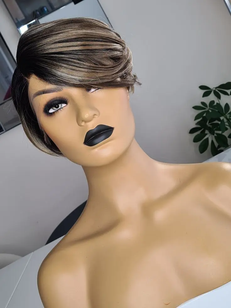 

Black Grey Brown Short Straight Soft Wear Wig Lace