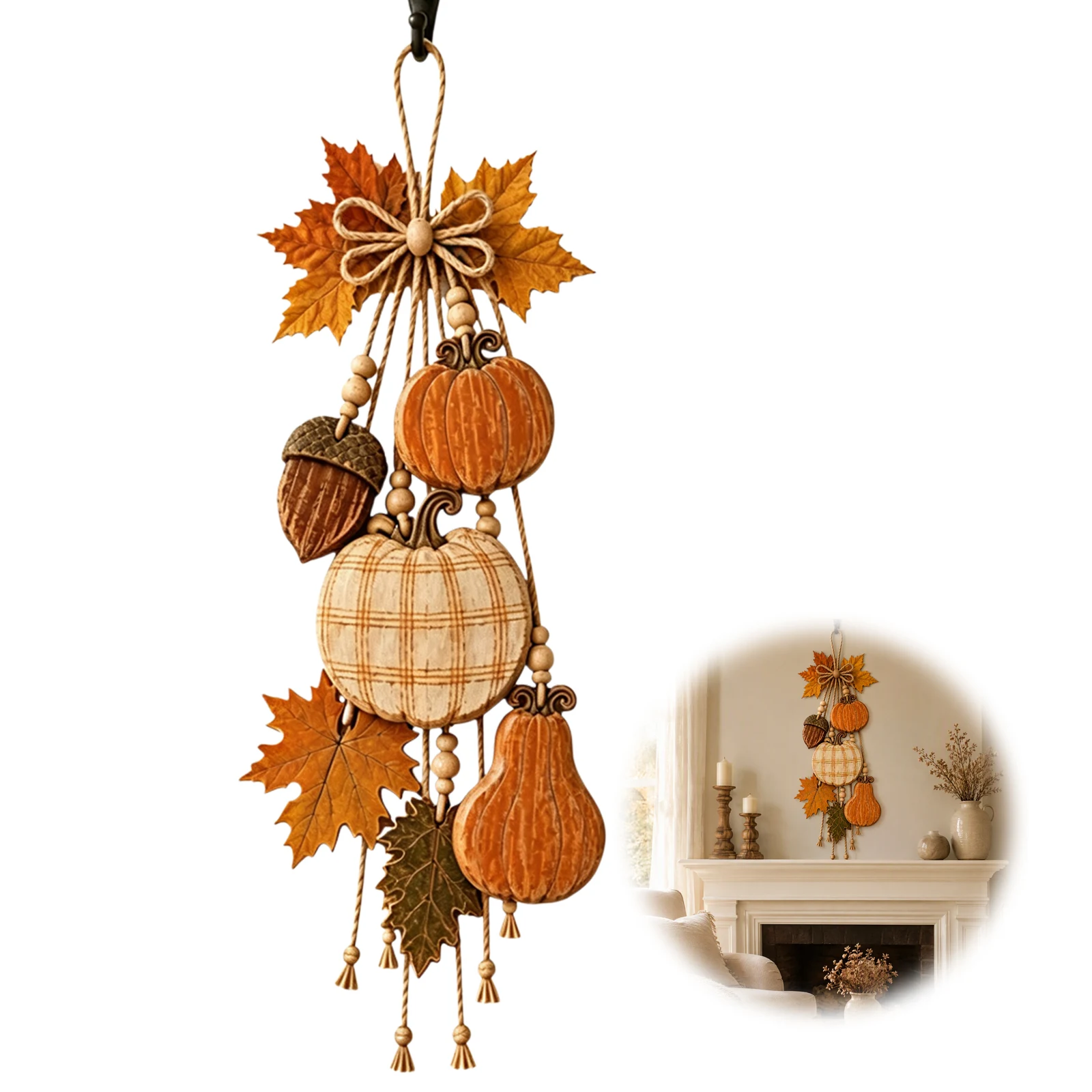 Farmhouse Heart Wall Hanging Rustic Wood Sign Burlap Bow Tassel Beads Cottage Style Decor 22.83in
