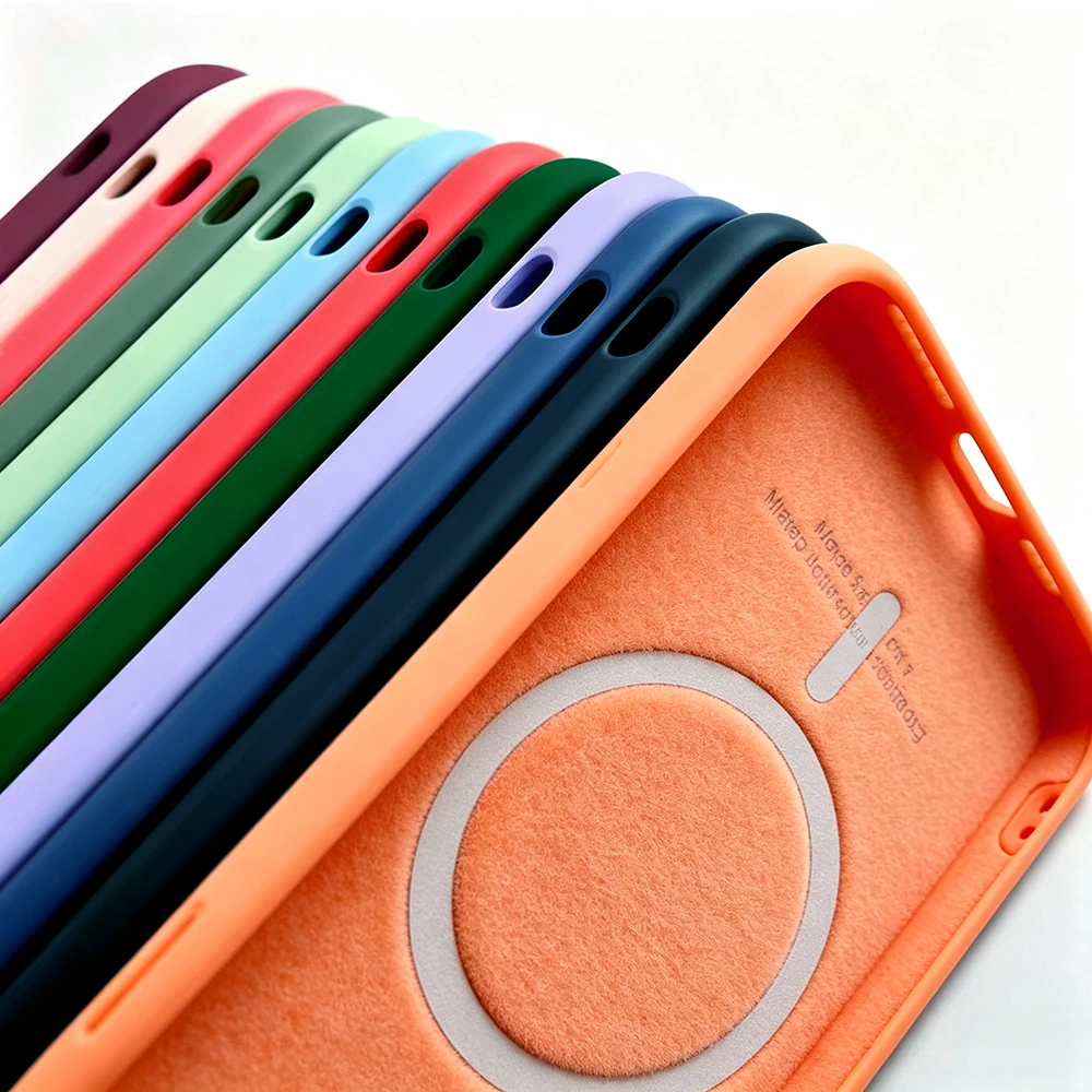 Oryginalne luksusowe etui magnetyczne płynnego silikonu do Iphone 14 12 13 Mini 11 15 Pro Max 7 8 Plus X Xr Se 2020 Xs Max Magsafe magnetyczna case osłona precyzyjne wycięcia ochrona obiektywu aparatu — 2