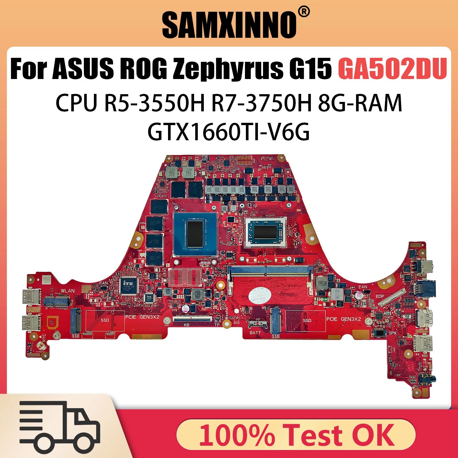 

GA502DU Laptop Motherboard For ASUS ROG Zephyrus G15 GA502D Mainboard 8G RAM R5-3550H R7-3750H GTX1660TI-V6G OK TEST