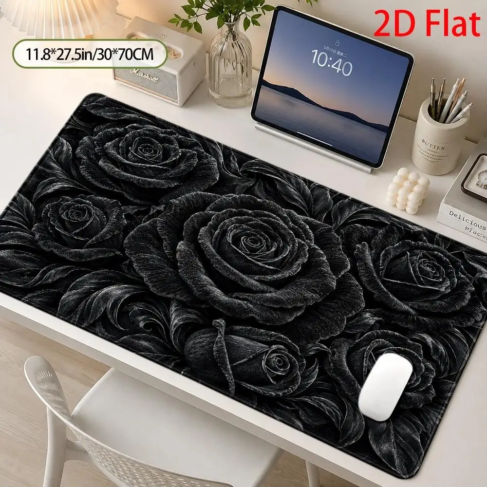 Elegant Gothic black rose mouse pad, with deep and romantic floral design, featuring an atmosphere art theme tapis de souris