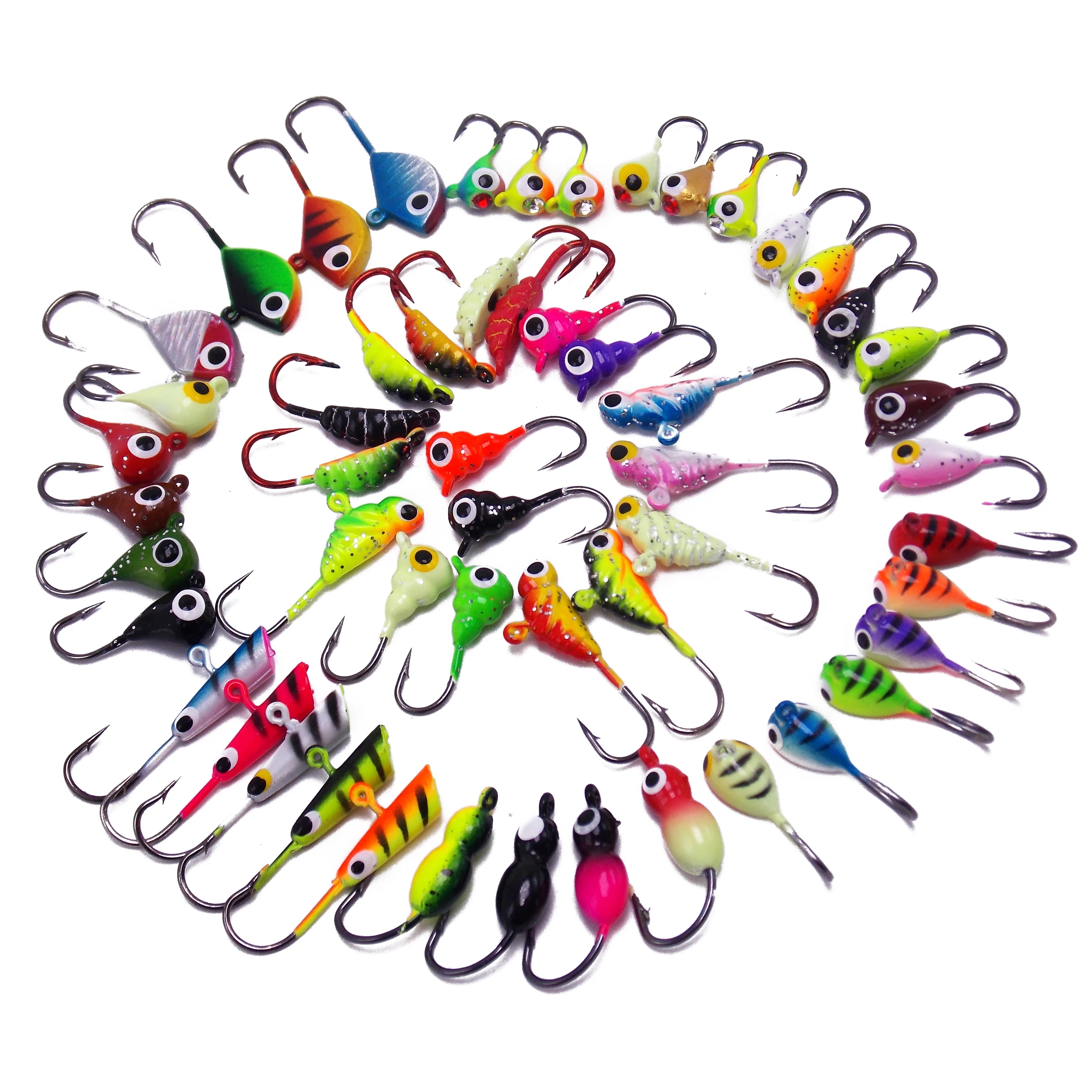 CATCHSIF 54pcs Ice Fishing soft worms hooks jighead tackle box Lures hard baits