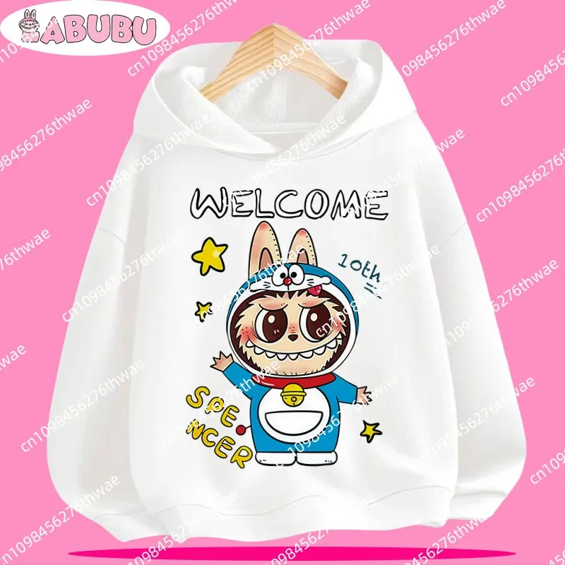

2025 New Style Children's Hooded Sweatshirt with Ruffle Trim and Cartoon Print - Cool Boys' and Girls' Sporty Casual Top