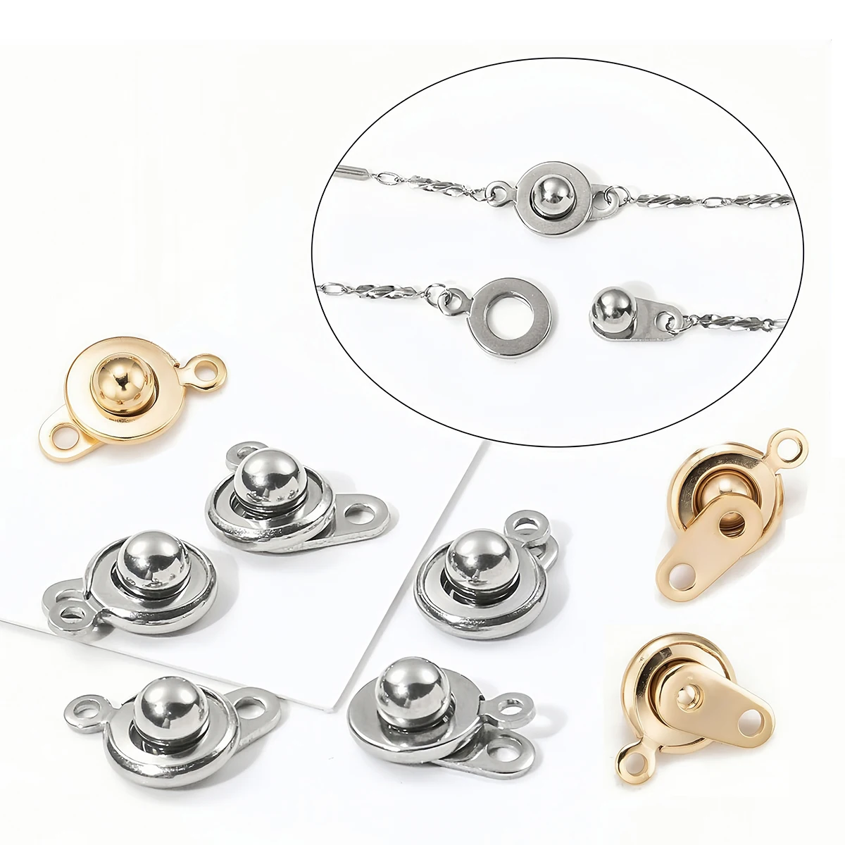 3/10 Stück Edelstahl-Druckknopfverschlüsse, drehbarer Kugelgelenkverschluss für DIY-Halsketten-, Armband- und Schmuckherstellung – Detail 1