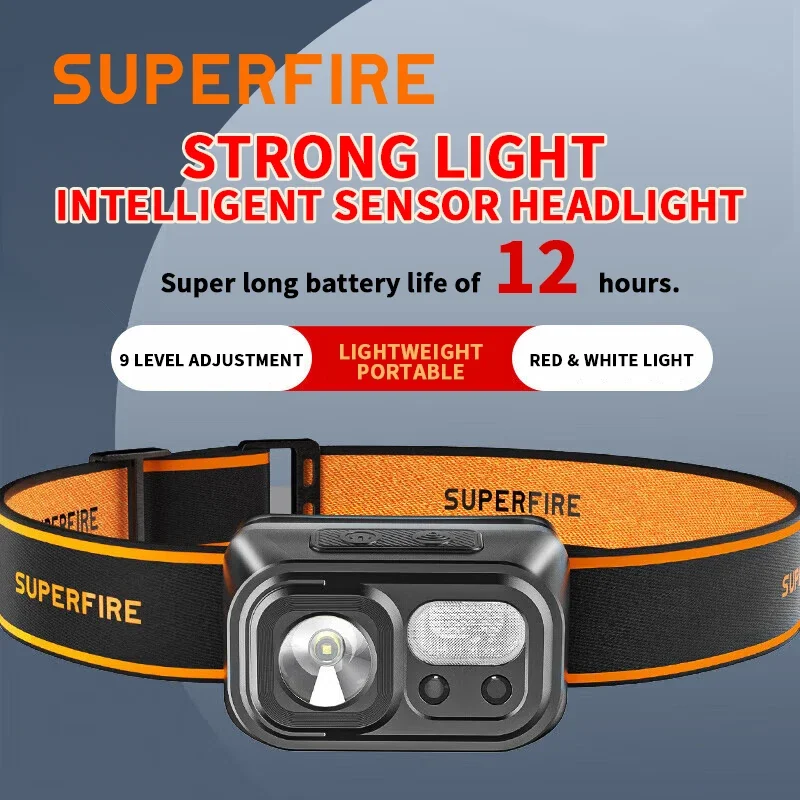 

SuperFire RT30 Led+COB Induction Headlight Rechargeable Sensor Head Flashlight Ultra Powerful Headlamp 18650 Fishing Lighting