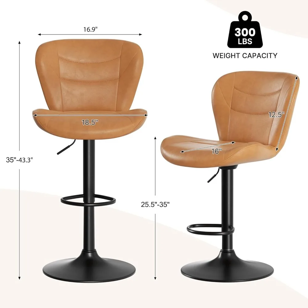 Bar Stools Set of 4, Adjustable Swivel Barstools with Back, Modern Faux Leather Bar Chairs, Upholstered Counter Height Barstool