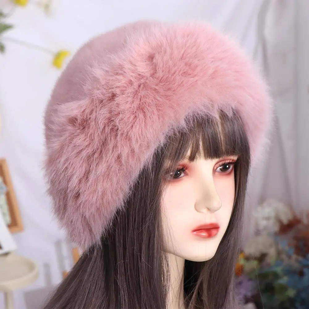 

Fashion Korean Faux Fur Bucket Hat Thicken Warm Luxury Plush Hat Outdoor Snowy Day Winter Fluffy Hats Women