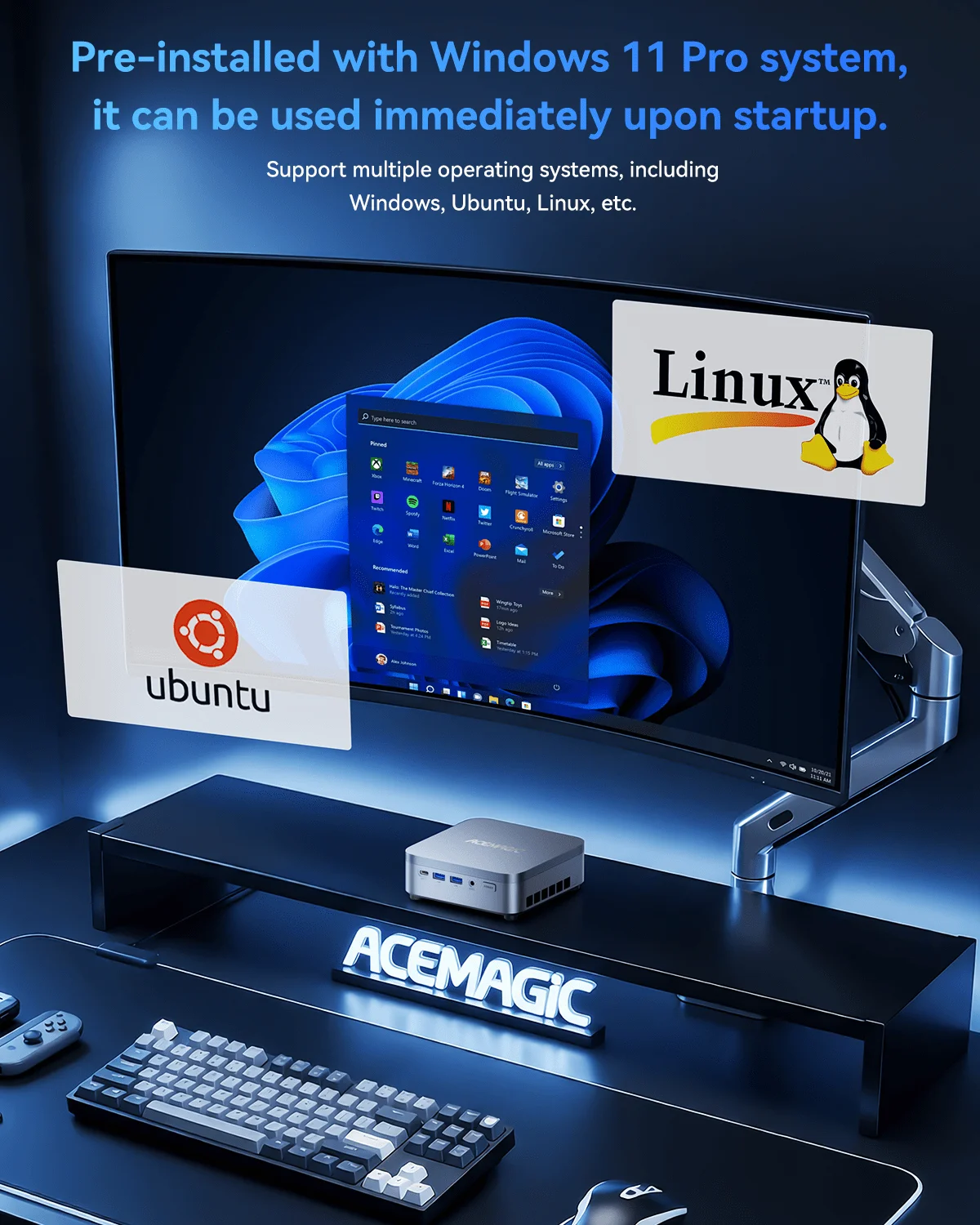 ACEMAGIC Intel Core I7-14650HX Mini PC 32GB DDR5 RAM 1TB NVMe SSD Gaming Workstation Windows 11 Pro 4K Triple Display WiFi 6E