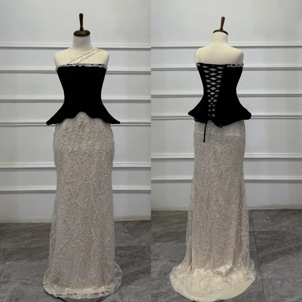 

Customized Luxury Evening Party Gown Charmeuse Sequined Beading Strapless Trumpet Long DressesBespoke Occasion Gorgeous