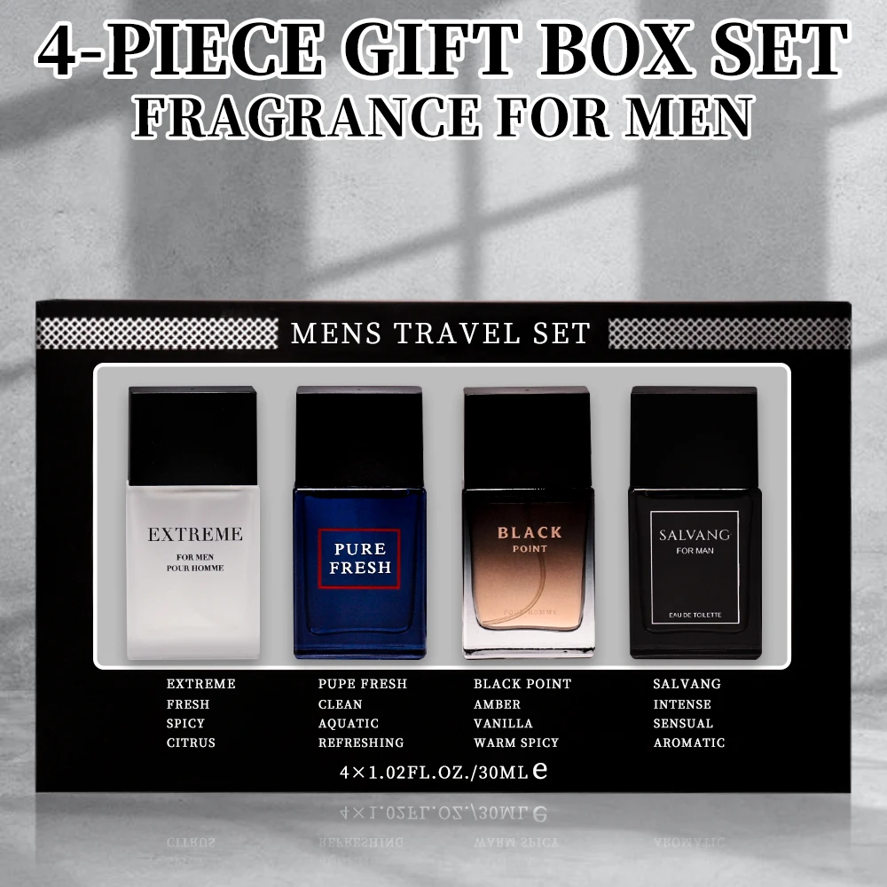 Men's Eau De Toilette Spray Gift Box 4-Piece Set 1.02 Fl Oz/bottle EDT Gifts for Men Long Lasting Fragranc Men's Travel Coffret