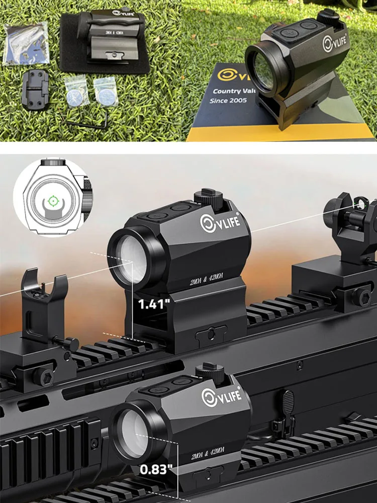 

CVLIFE Multiple Reticle 2 MOA Green Dot 42 MOA Circle 1x20mm Motion Awake Green Dot Sight with Absolute Co-Witness Riser