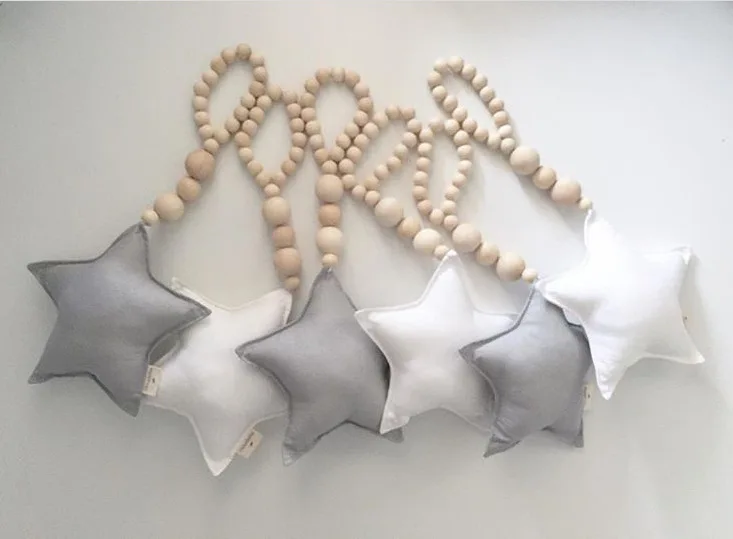 Mordedor de madera para bebé, cuidado Dental para recién nacido, cochecito de bebé, juguete colgante, corazón, estrella, accesorios de fotografía, decoración de ropa de cama para bebé
