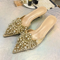 Rhinestone Luxury Sandals Women Glitter Jeweled High Heels Designer Slingback Sandals Fashions Pointed Toe Pumps Women Slippers