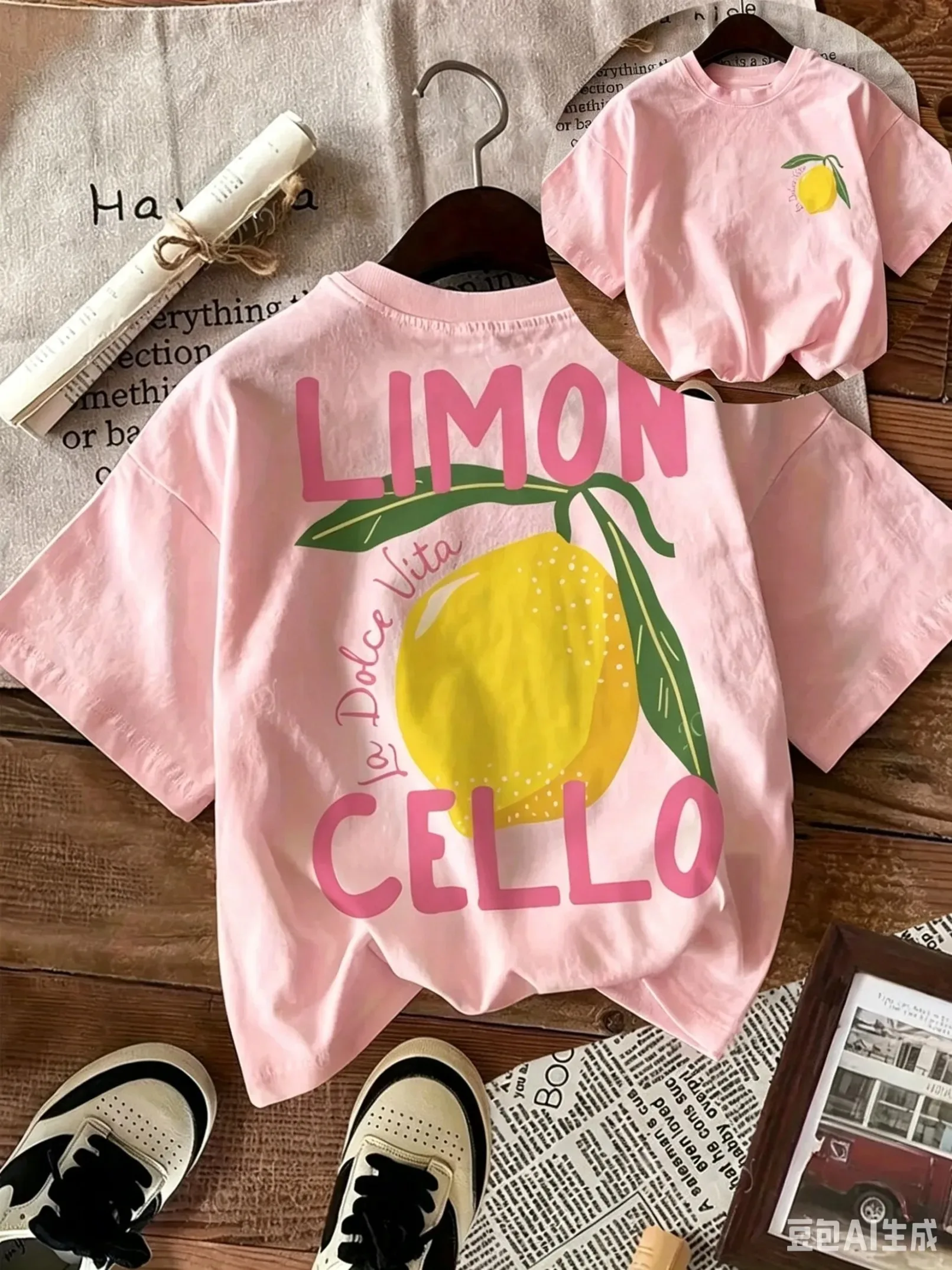 Neues Sommer-Baumwoll-T-Shirt für Kinder, lässiger Alltagsstil, atmungsaktiv und bequem, kurzärmelig, mit einem Cartoon-Zitronenmuster. – Detail 1