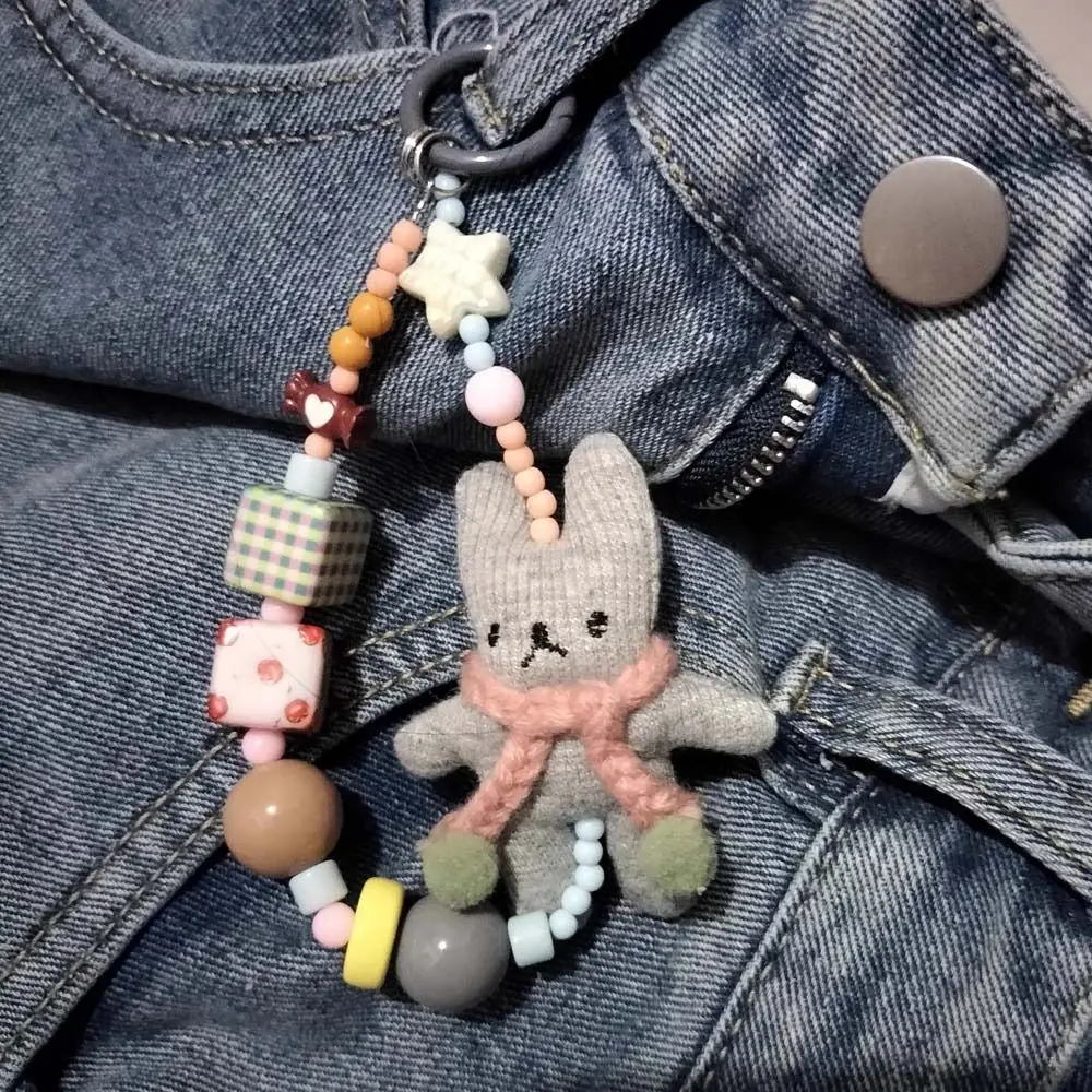 

Ремешок для телефона с кроликом ручной работы, короткий браслет, прокладка, зажим для мобильного телефона, ремешок с защитой от потери, кулон, цепочка для телефона из бисера, женская и женская