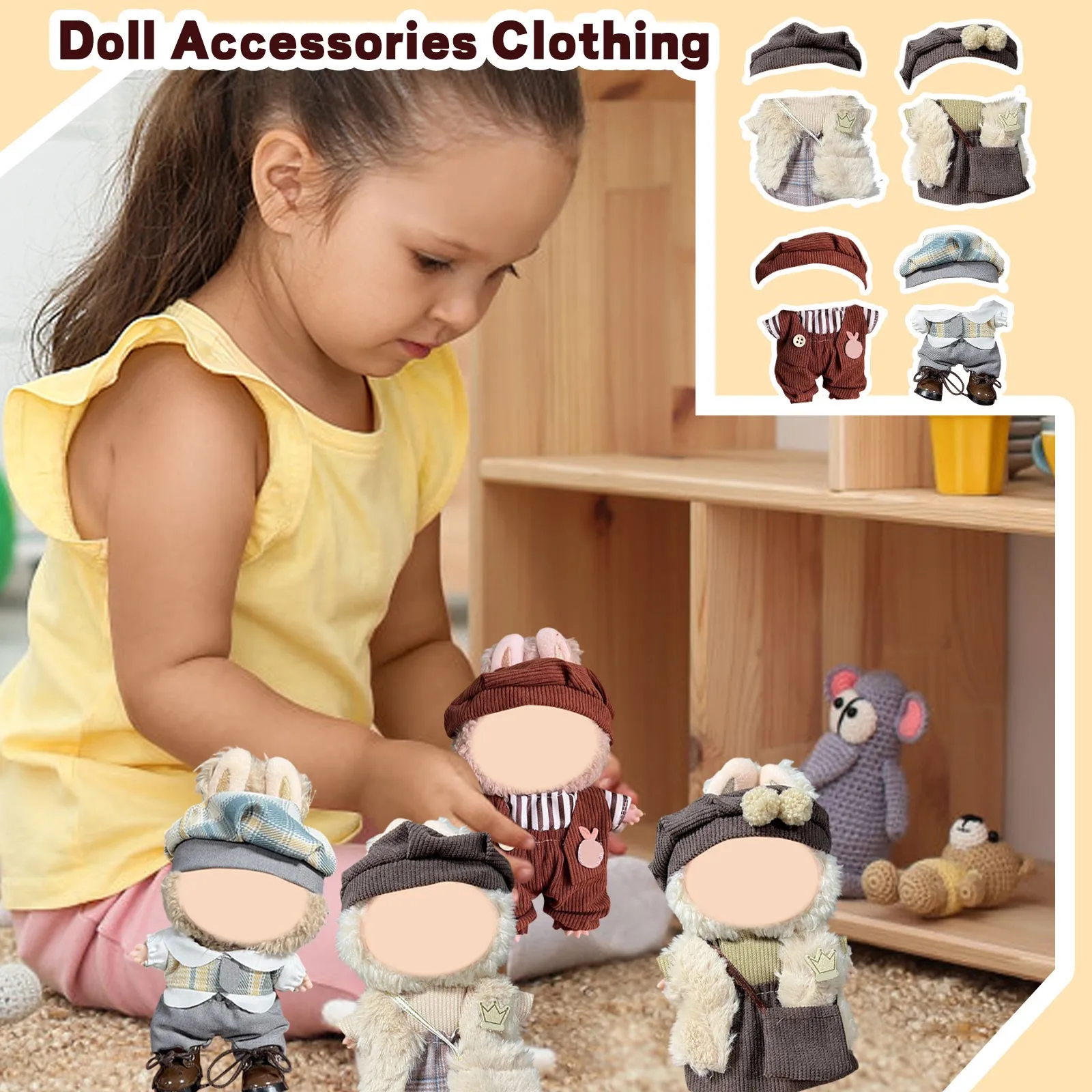 Cute Mini Plush Doll'S Clothes Outfit Only Clothing Accessories For 17cm Labubu Dolls Sweater Hoodie Clothing Diy Kids Gifts