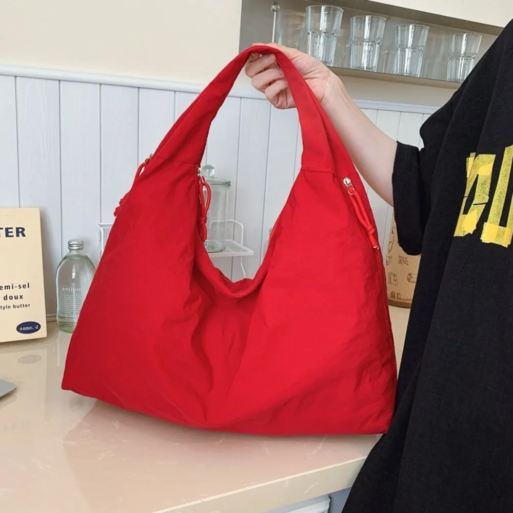 Nylon-Schultertasche, einfarbig, große Kapazität, mehrere Taschen, wasserdichter Reißverschluss, Einkaufstasche für Frauen und Mädchen – Detail 20
