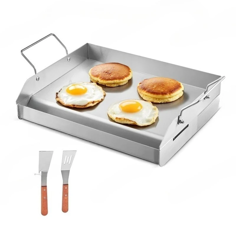 Universal Stainless Steel Griddle Plate, Rectangular Flat Top Gas Grill Griddle, BBQ Cookware for Family Camping