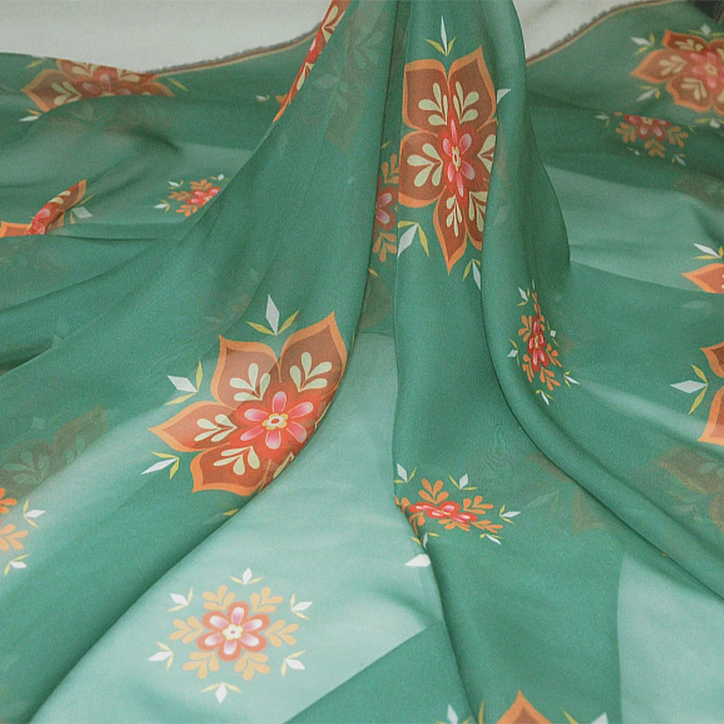 

Soft Flowing Tang Style Tuanhua Flower Print Chiffon Fabric Gradient Color Tulle Fabric DIY Hanfu Ancient Dress Stage Costume