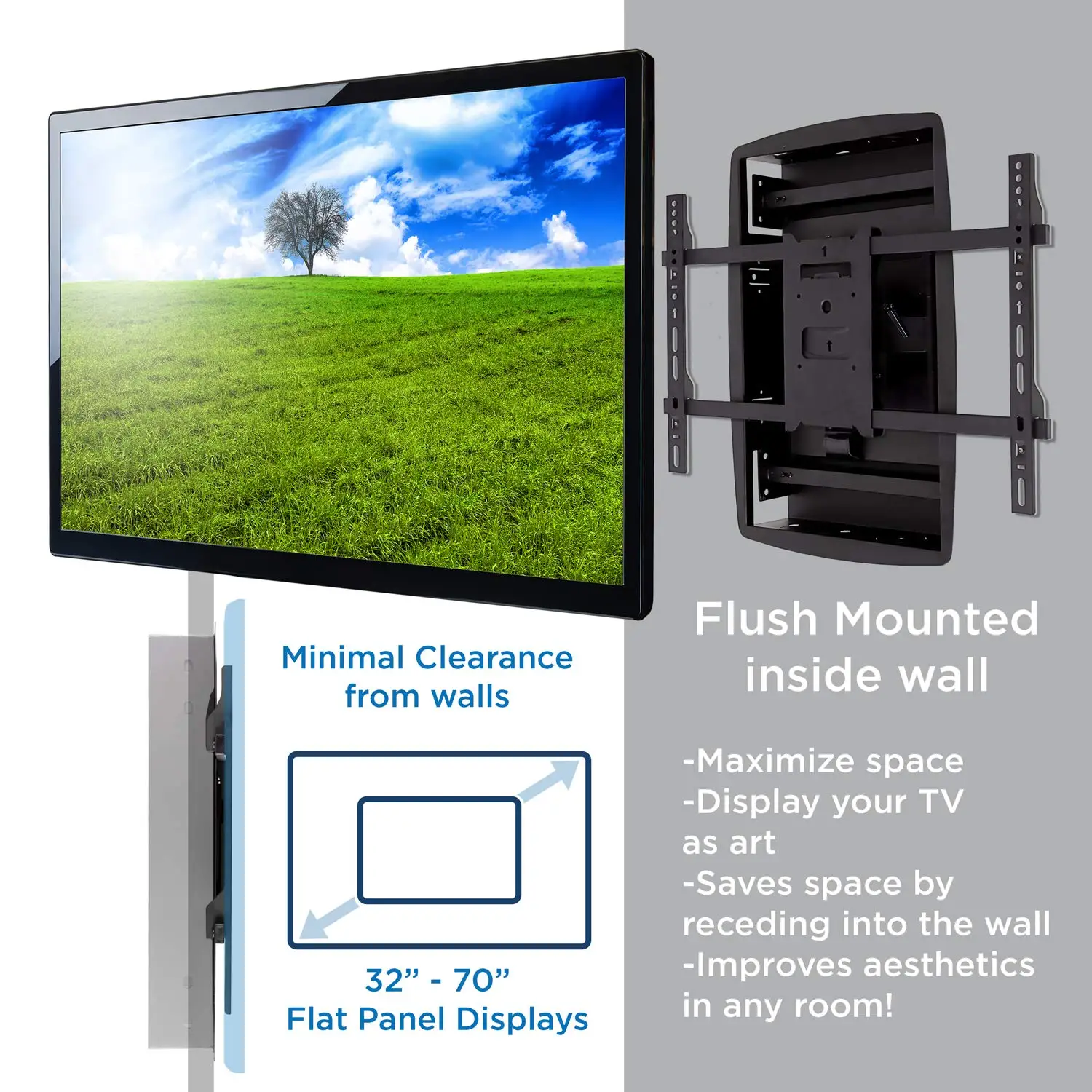 Recessed TV Wall Mount, Articulating Full Motion in-Wall TV Bracket for Flush Installation, 27 Inch Extended Arm Fits