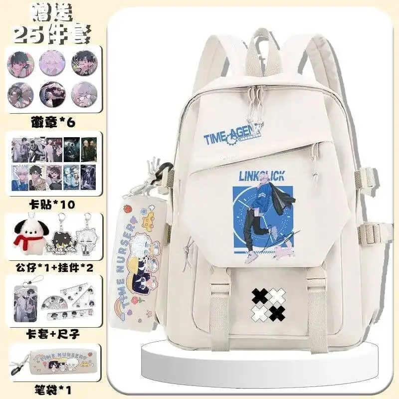 Juego de Anime negro blanco azul Rosa enlace Click Mochilas escolares para estudiantes Mochilas de gran capacidad para regalo
