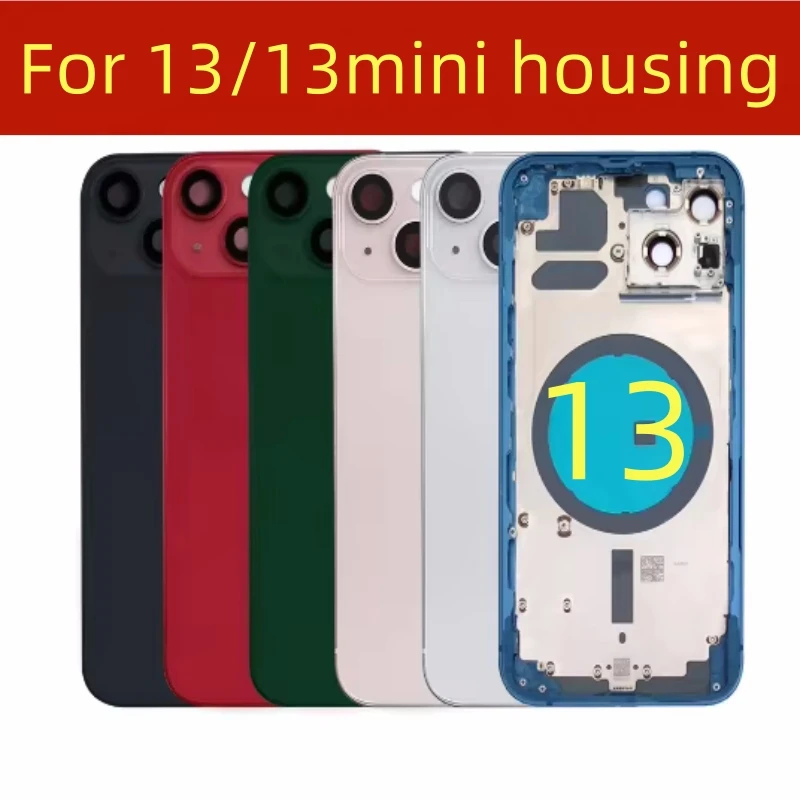 Rear Housing For iPhone 13 Shell With Free Gifts,Battery Back Cover+Middle Chassis Frame+SIM Tray+Side Key Parts+Tools+Adhesive