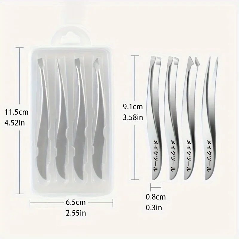 4 個ミラーライトカーブピンセット毛抜き眉毛クリップひげ眉毛つけまつげメイクアップメイクアップツールセット