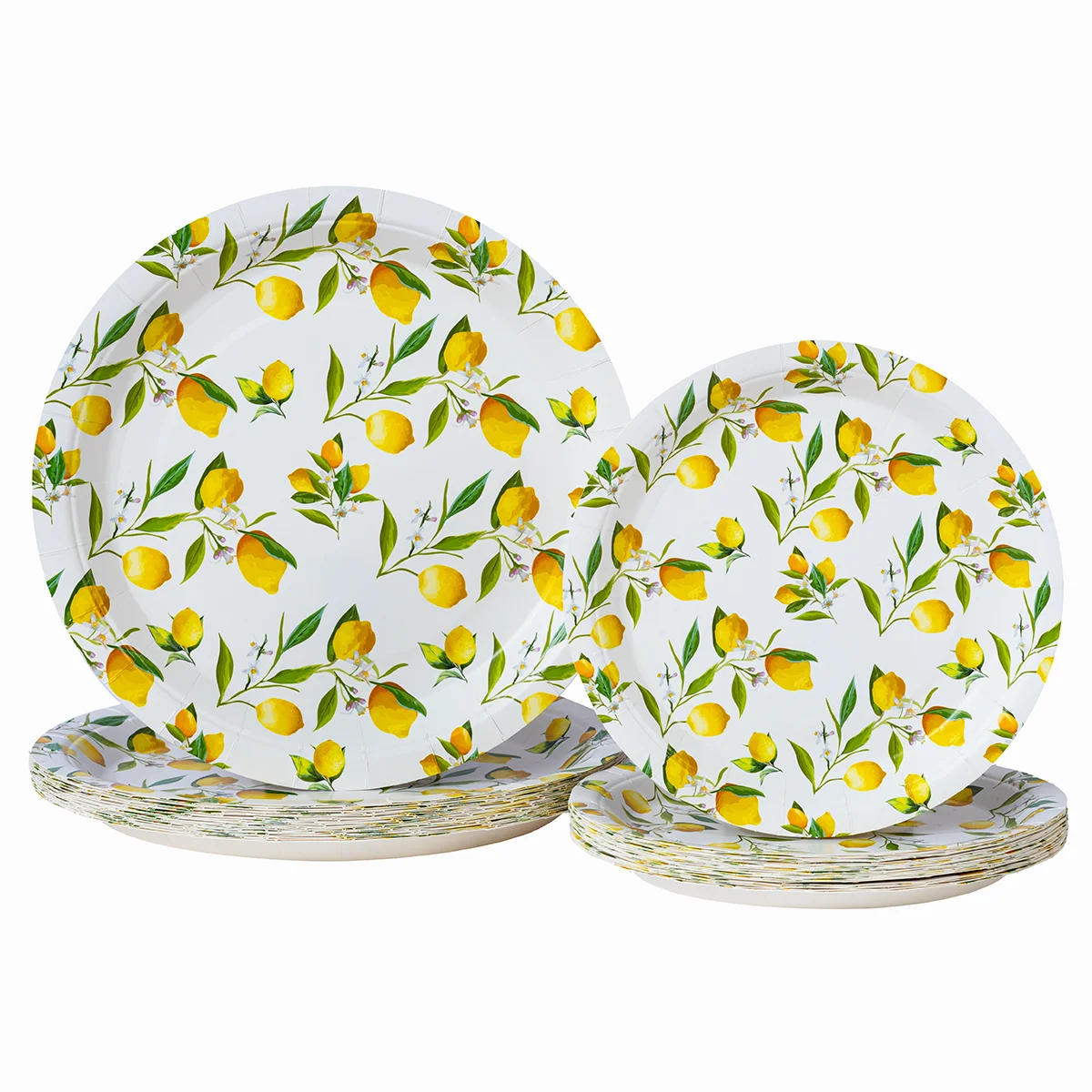 Yellow Lemon Green Leaf Disposable Round Paper Plates, Lightweight Party Paper Plates for All Occasions image 6