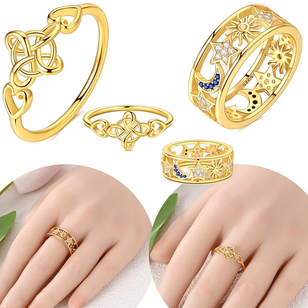 

Золотое, синее, лунное, звездное, солнце, кольцо с кельтским узлом, женское оригинальное серебро 925 пробы, сертифицированное свадебное ювелирное изделие, аксессуар