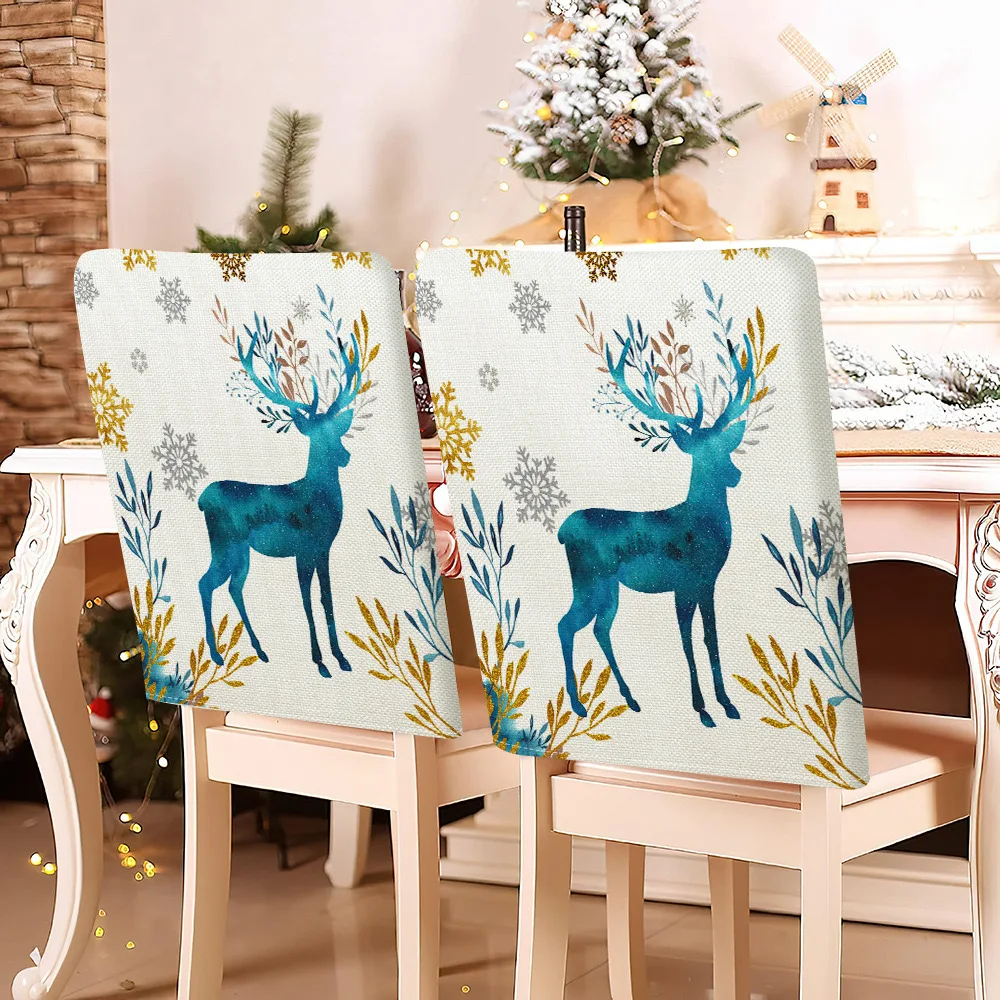 3D Christmas Xmas Tree Rustic Wood Chair Covers 2/4/6 PCS for Holiday Party Kitchen Dining Room Home Decor