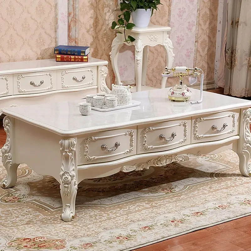 طاولة القهوة الأوروبية، غرفة المعيشة الرخام شقة صغيرة الخشب الصلب الأبيض بسيط طاولة الشاي الأوروبية مزيج خزانة التلفزيون #2