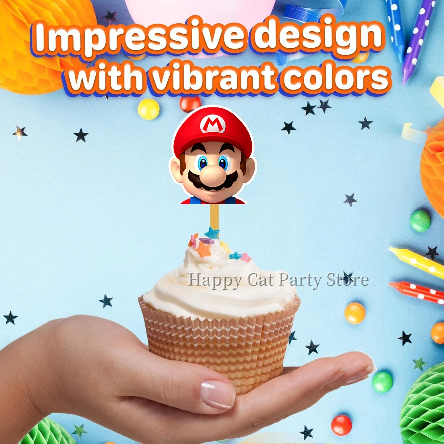 Mario Cake Topper Super Mario Party Happy Birthday Mario Cake Decor Cupcake topper Baby Shower Baking DIY Supplies Kids Favors