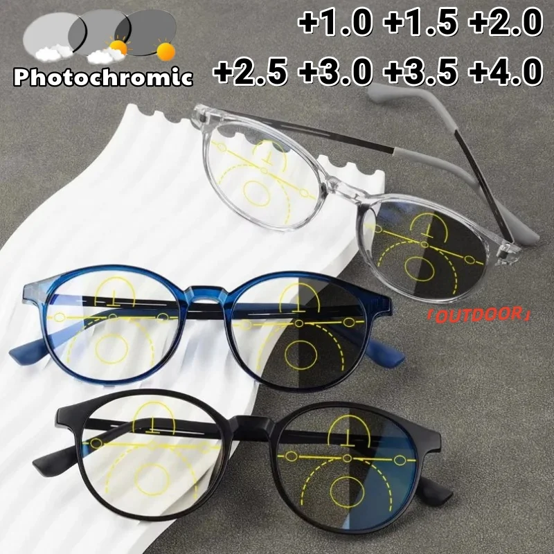 Ellipse Frame Multifocal Photochromic Presbyopia Glasses High Definition 3 Colors To Choose From Leisure Sports Style Eyewear