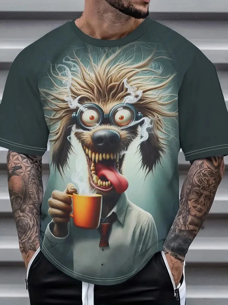 

Men's Outdoor Casual Breathable Summer T-shirt Short Sleeve Cartoon Animal Printed Pattern Large Oversize Loose Men's T-shirt