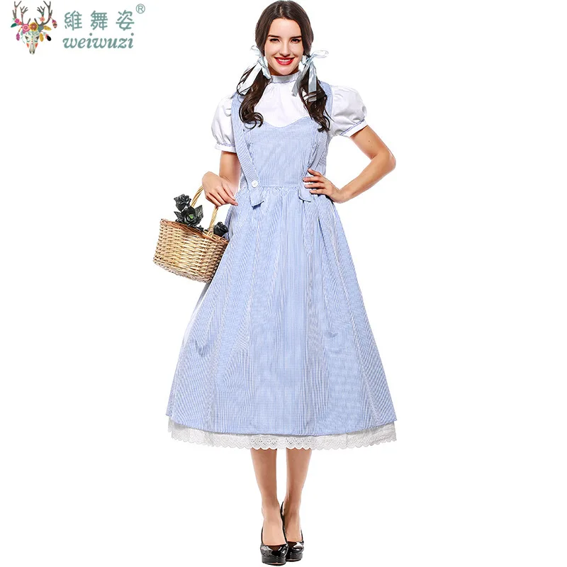 

Adult Women Wizard of Oz Dorothy Alice Dress Adult Fairytale Character Blue Gingham Maid Dress Outfit Cosplay Halloween Costumes