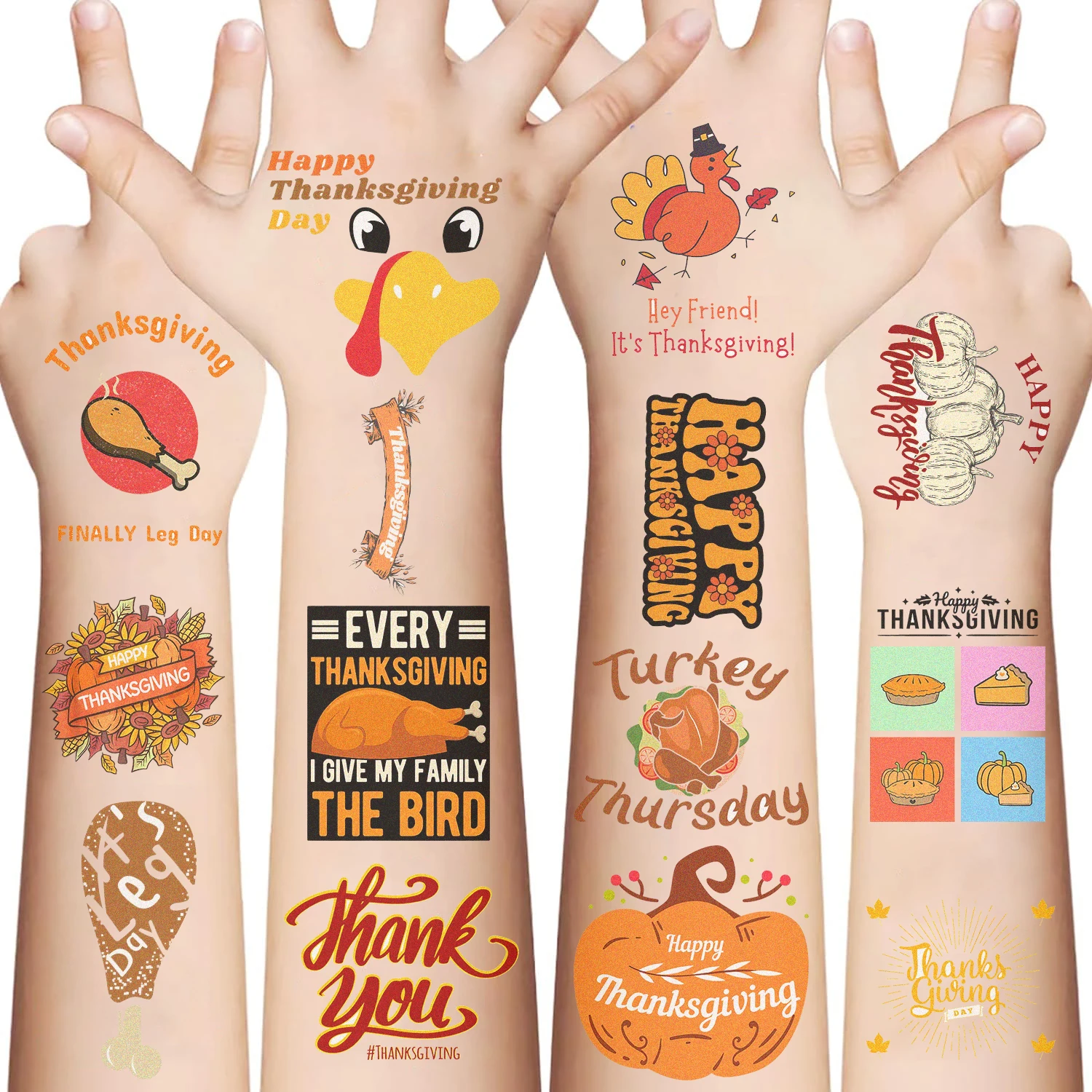 10 Stks/set Thanksgiving Day Tattoo Make-Up Cartoon Kalkoen Pompoen Tijdelijke Stickers Voor Party Wegwerp Lichaam Tatouage Temporaire