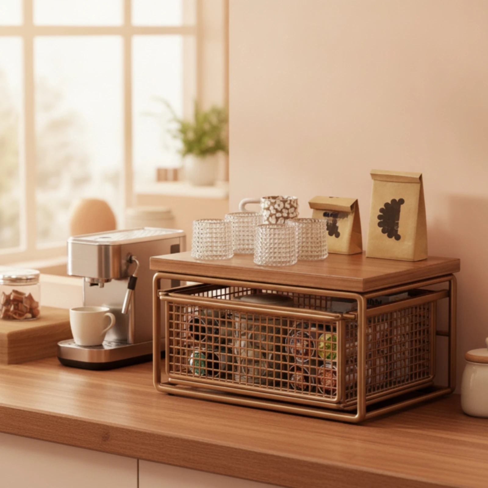 Coffee Station Organizer Compact Coffee Bar Organizer Countertop Storage Rack Easy-Access Shelf Sturdy for Baristas