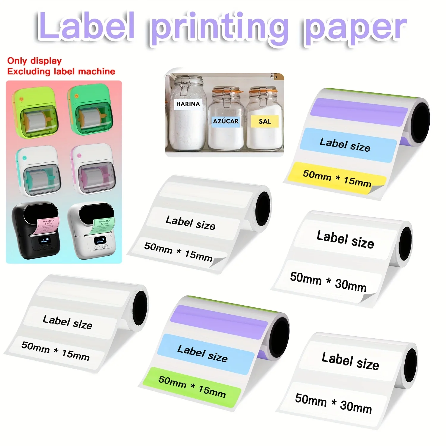 Colorful Paper Label Rolls and White Paper Rolls (50*15mm and 50*30mm) - Continuous Printing Paper for Printable Wrapping