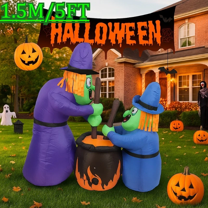 

5FT Halloween Holiday Lighting Inflatable Toys Decoration Two Witches Built in LED Lights Party Decor Garden Courtyard Lawn Hall