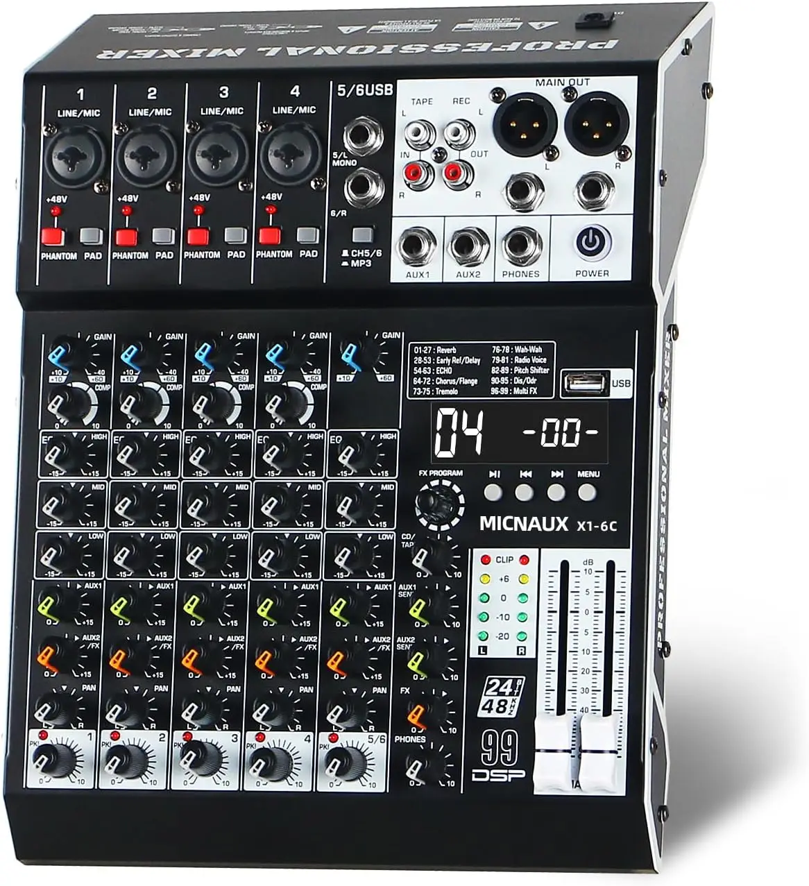 4/6/8/10-Channel Audio Mixer with 99 DSP Effects Mixing Board Console Dj Mixer Effects Processors For MP3/USB/Flash Reader