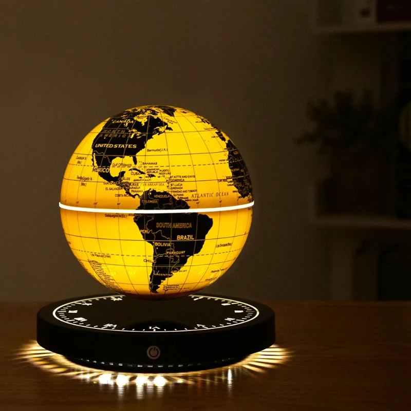 Magnetic levitation globe clock base Golden luminous globe Colorful atmosphere Night light Technical sense ornament