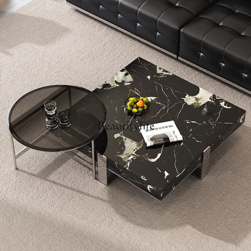 

yj39 Italian Minimalist Marble Square Coffee Table for Living Room, Suitable for Various Sizes of Homes, Designer Style
