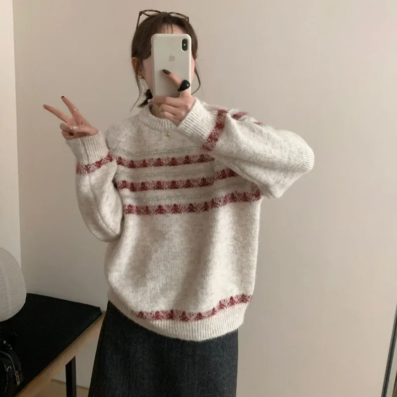 

Sweater Women Pullover Fashion New Autumn and Winter Women's Clothing Korean Round Neck Christmas Women's Clothing Gentle Retro