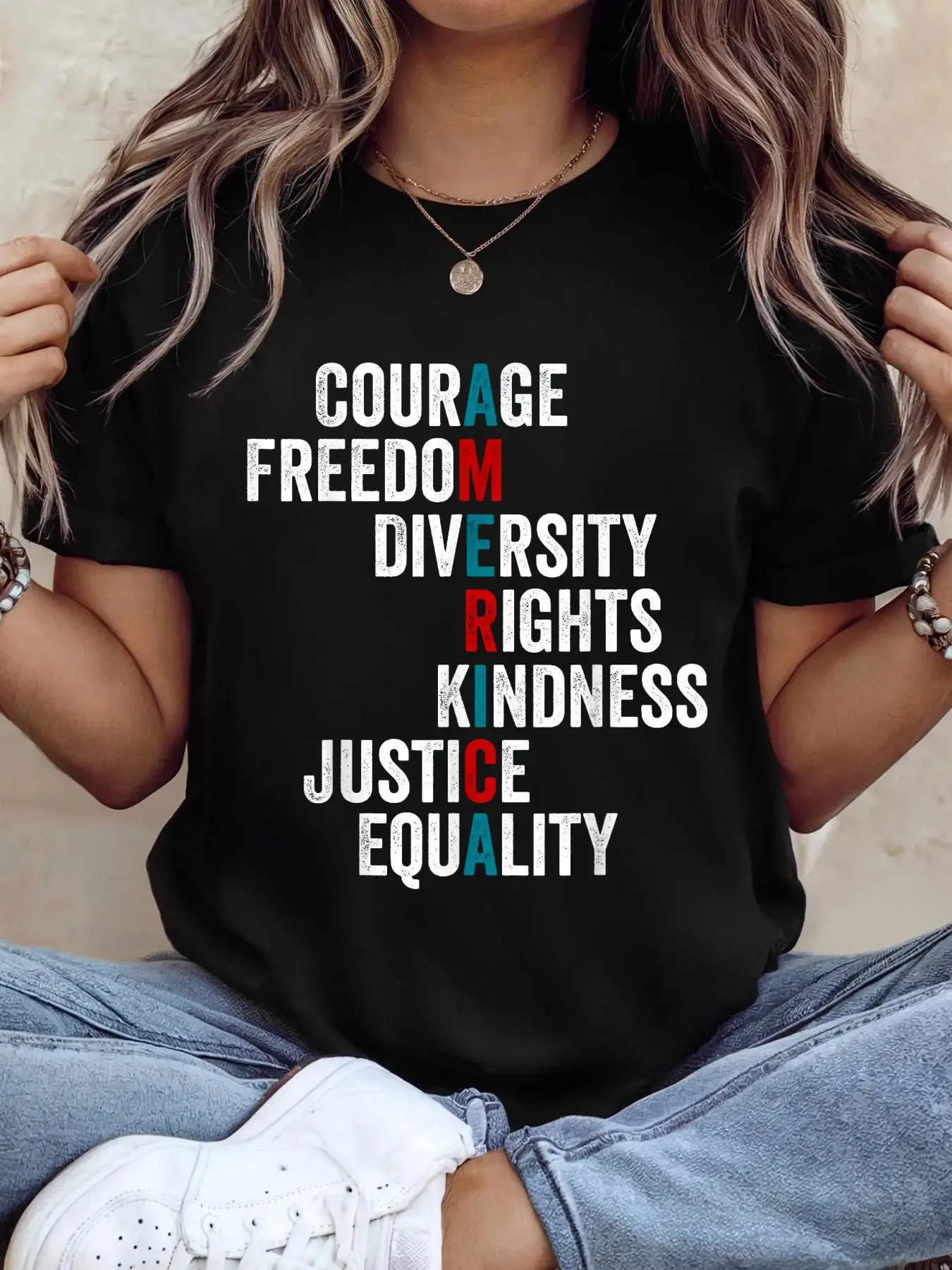 T-Shirt Featuring Courage, Freedom, Diversity, Rights, Kindness, Justice, And Equality