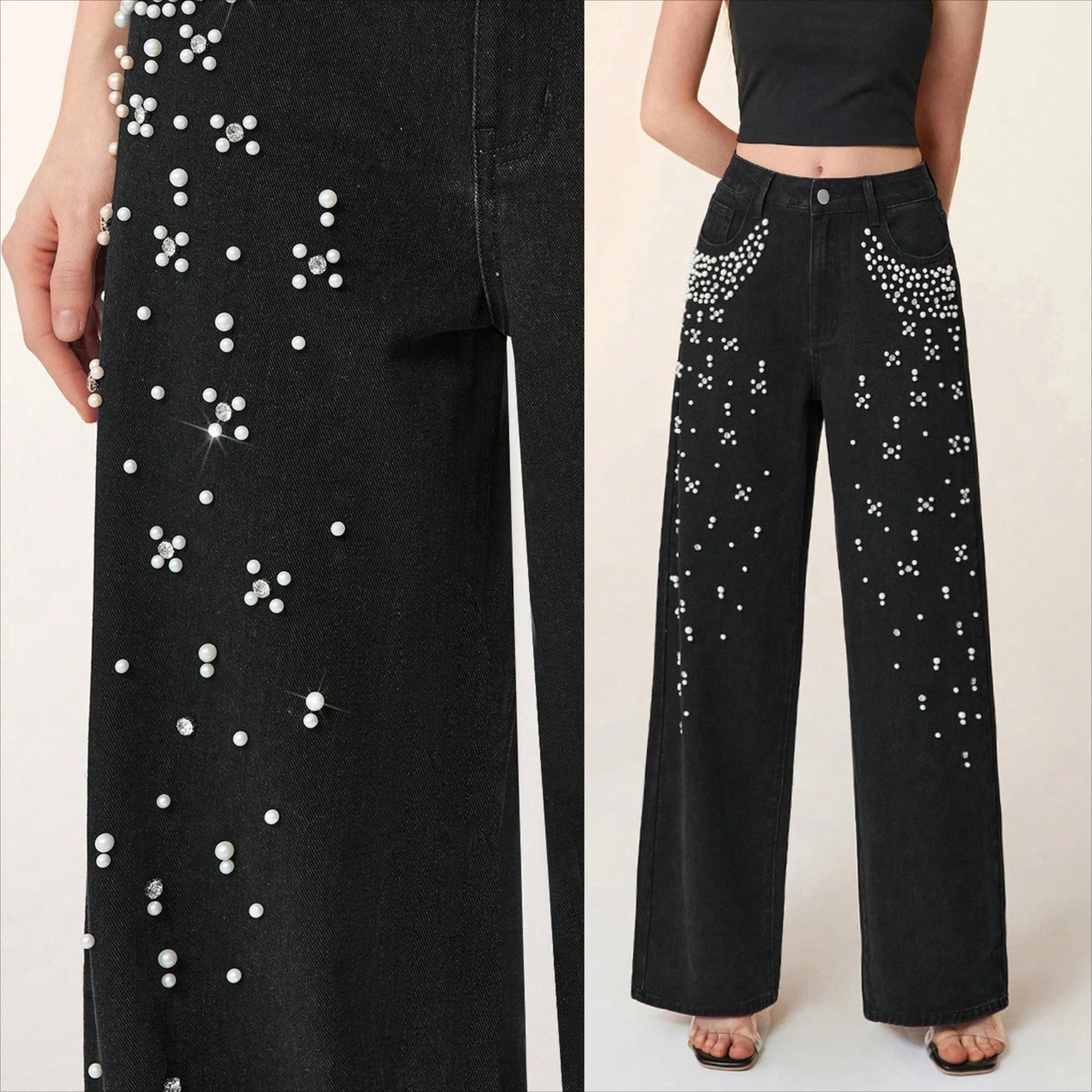 Yaminiya Ins Trendy Modieuze Losse Jeans Dames Nail Bead Rechte Pijpen Broek Dameskleding Baggy Hoge Taille Jeans Hiphop