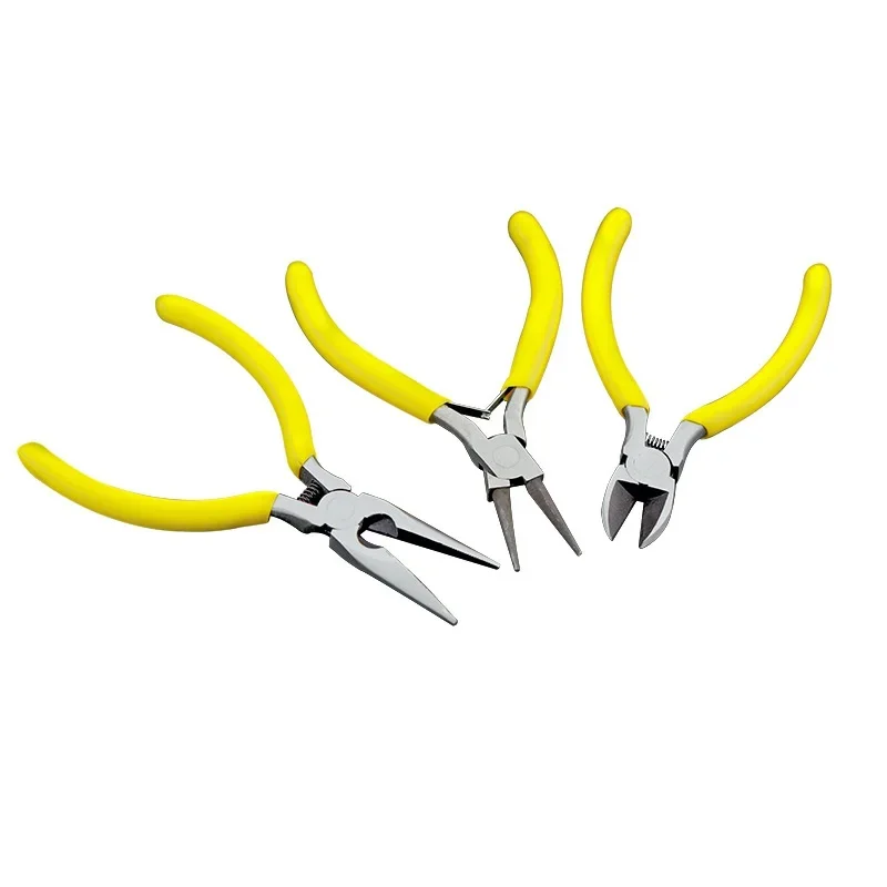 3 Types 5inch Mini Yellow Color Hand Pliers Repair Tools Cutting Zippers Pull Needles Wires  Scissors Handmaking